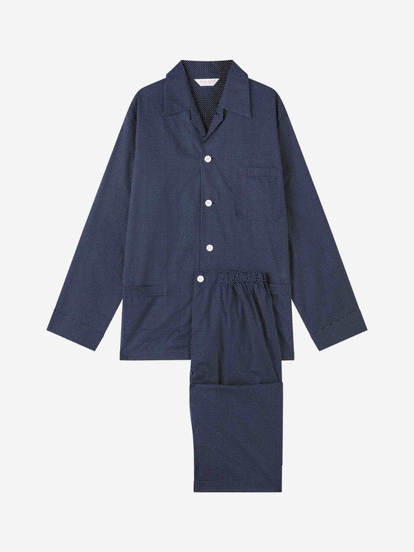 derek rose Men's Classic Fit Pajamas Cotton Batiste Navy Pin Dot Print Navy