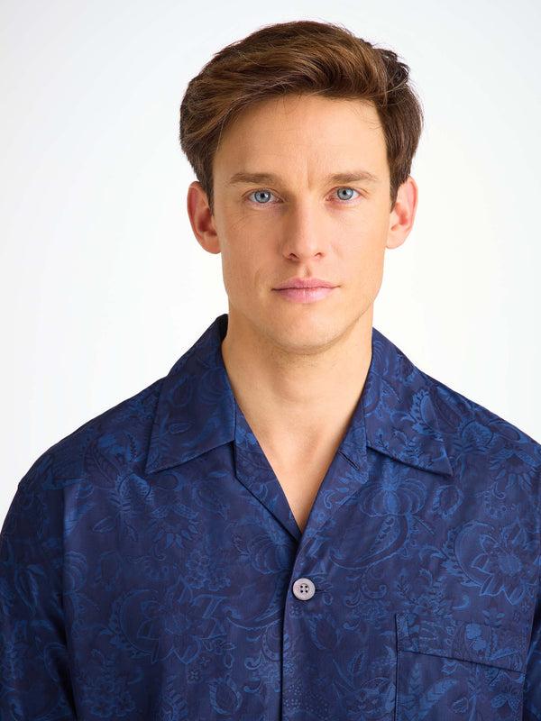 Derek Rose Men's Classic Fit Pajamas Cotton Jacquard Navy Jungle Paisley Pattern Navy