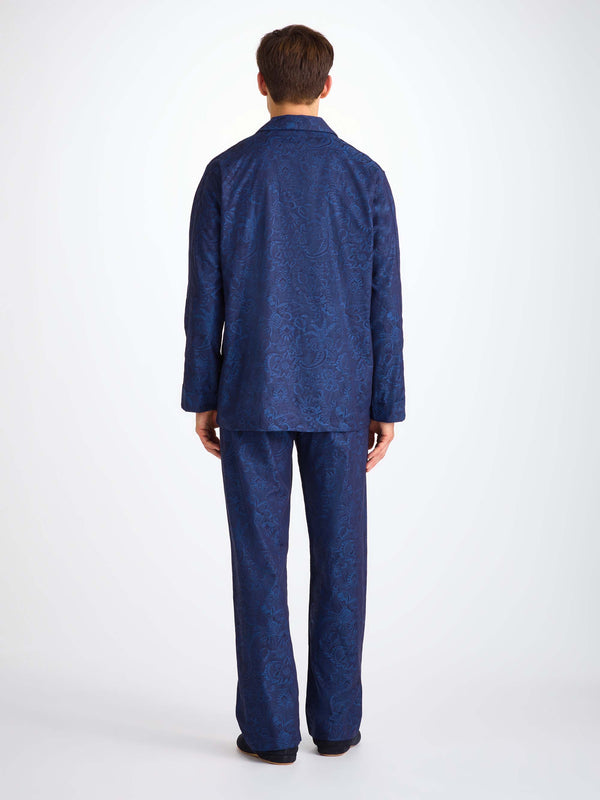 Derek Rose Men's Classic Fit Pajamas Cotton Jacquard Navy Jungle Paisley Pattern Navy