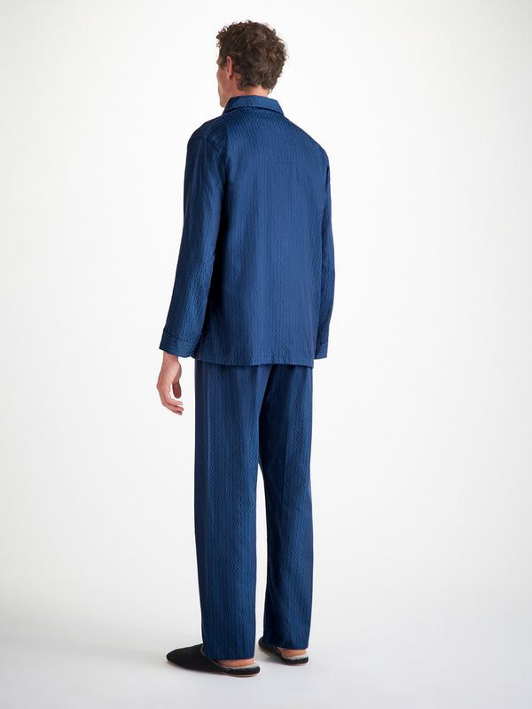 Derek Rose Men's Classic Fit Pajamas Cotton Jacquard Navy Rope Pattern Navy