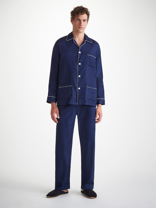 Derek Rose Men's Classic Fit Pajamas Cotton Jacquard Navy Rose Star Pattern Navy