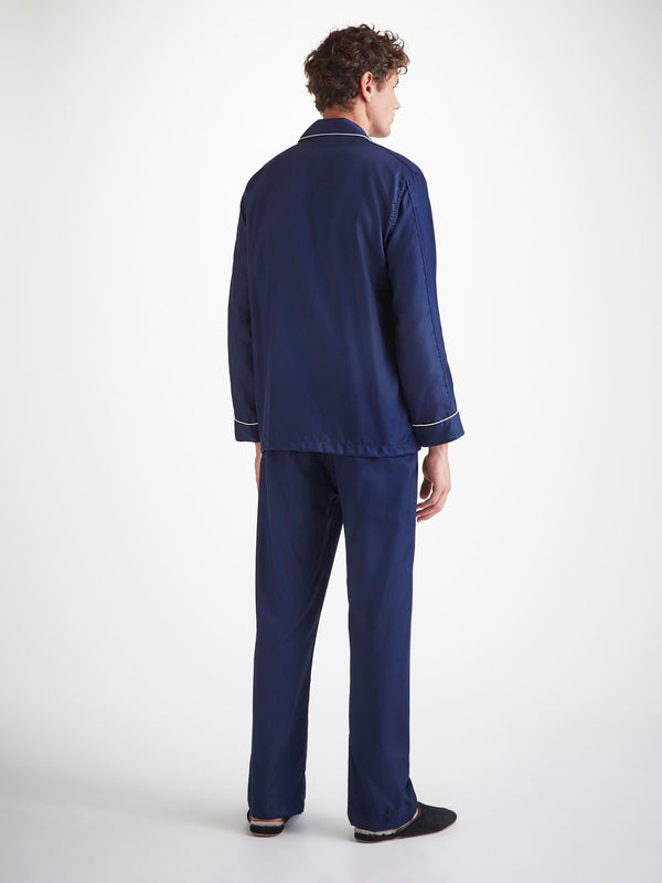 Derek Rose Men's Classic Fit Pajamas Cotton Jacquard Navy Rose Star Pattern Navy