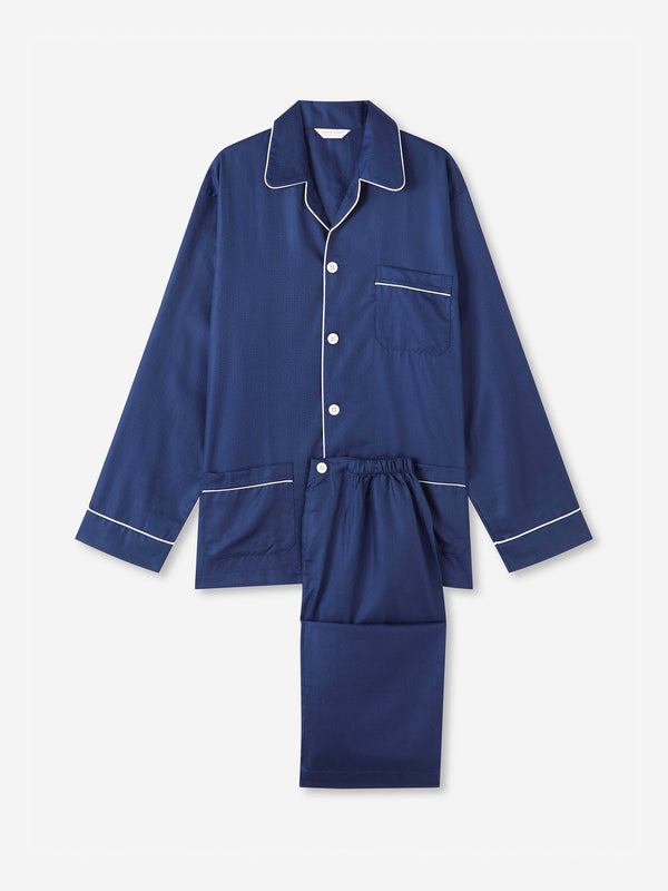 derek rose Men's Classic Fit Pajamas Cotton Jacquard Navy Rose Star Pattern Navy