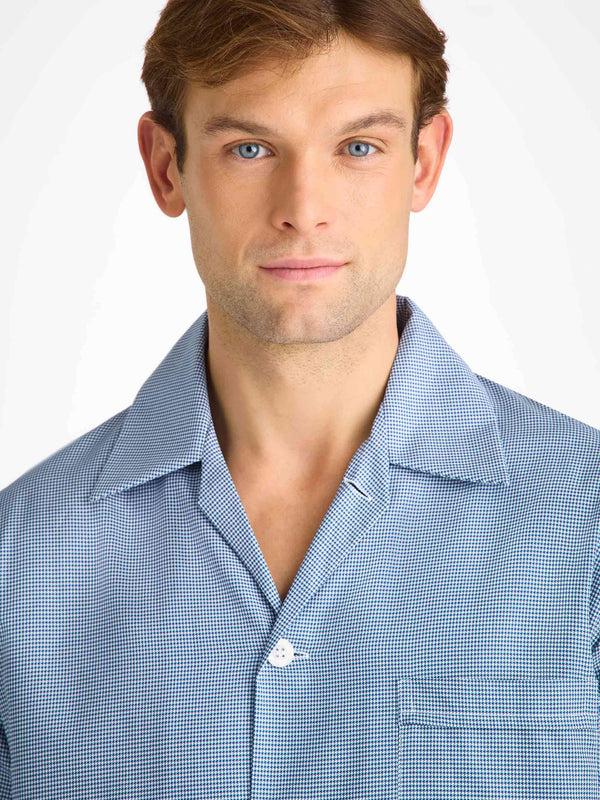 Derek Rose Men's Classic Fit Pajamas Cotton Navy Puppytooth Pattern Navy