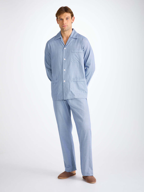 Derek Rose Men's Classic Fit Pajamas Cotton Navy Puppytooth Pattern Navy