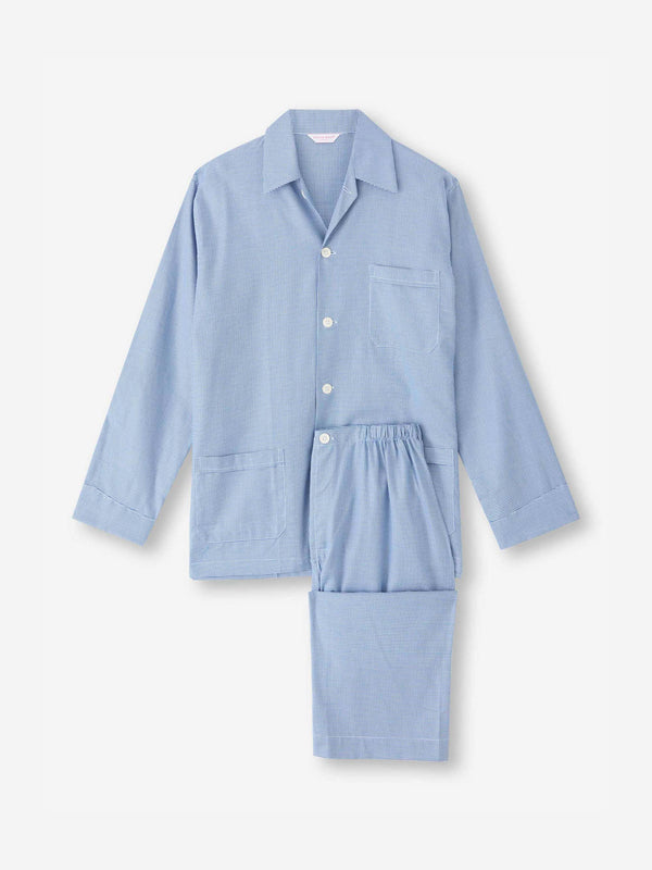 derek rose Men's Classic Fit Pajamas Cotton Navy Puppytooth Pattern Navy