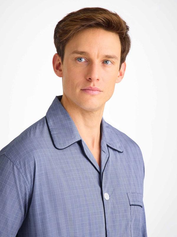 Derek Rose Men's Classic Fit Pajamas Felsted 3 Cotton Blue Mid Blue