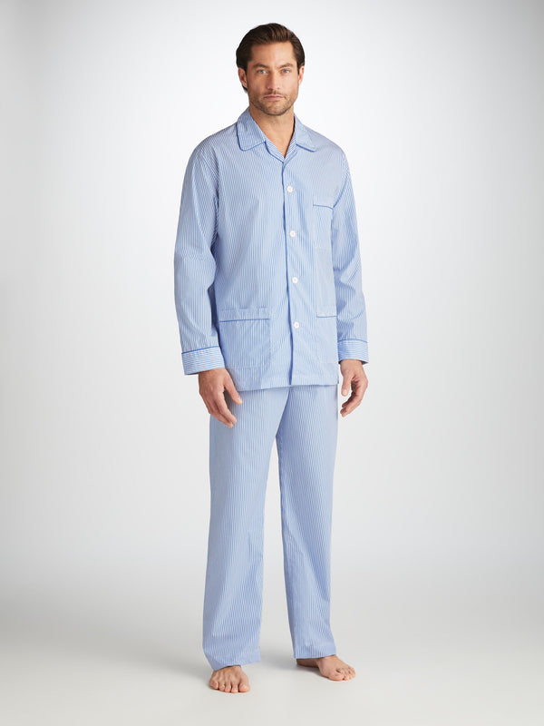 Derek Rose Men's Classic Fit Pajamas James Cotton Blue Light Blue