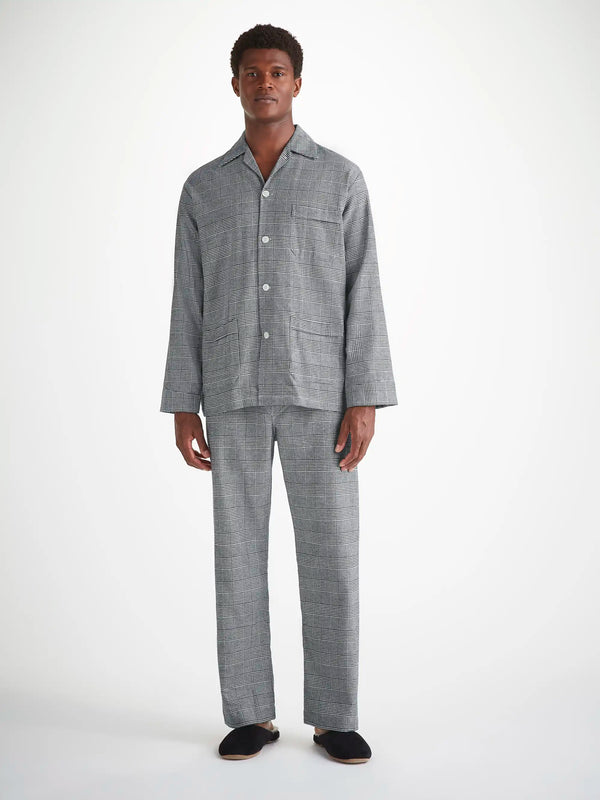 Derek Rose Men's Classic Fit Pajamas Kelburn 42 Brushed Cotton Black Black