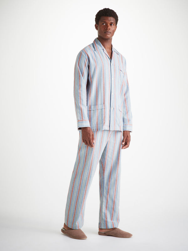 Derek Rose Men's Classic Fit Pajamas Kelburn 46 Brushed Cotton Blue Light Blue