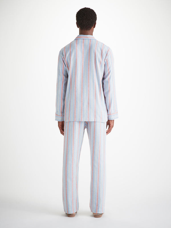Derek Rose Men's Classic Fit Pajamas Kelburn 46 Brushed Cotton Blue Light Blue