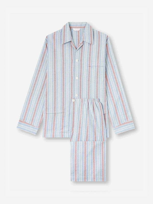 derek rose Men's Classic Fit Pajamas Kelburn 46 Brushed Cotton Blue Light Blue