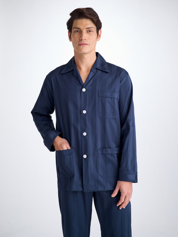 Derek Rose Men's Classic Fit Pajamas Lingfield Cotton Navy Navy