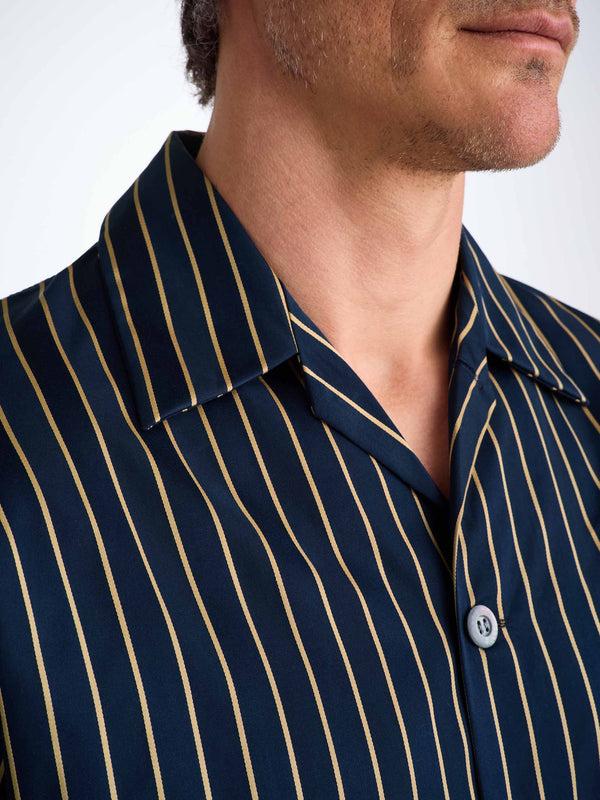 Derek Rose Men's Classic Fit Pajamas Royal 224 Cotton Navy Navy