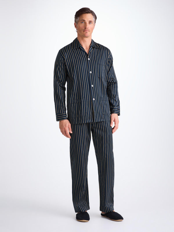 Derek Rose Men's Classic Fit Pajamas Royal 224 Cotton Navy Navy