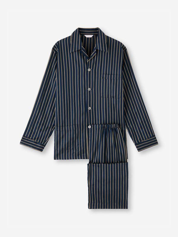 derek rose Men's Classic Fit Pajamas Royal 224 Cotton Navy Navy