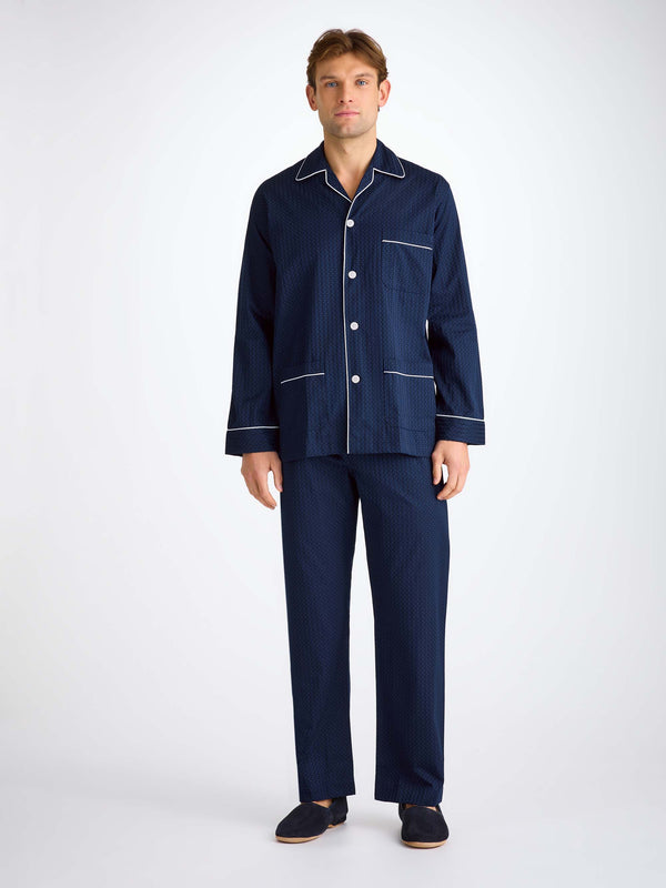 Derek Rose Men's Classic Fit Pajamas Royal 40 Cotton Navy Navy