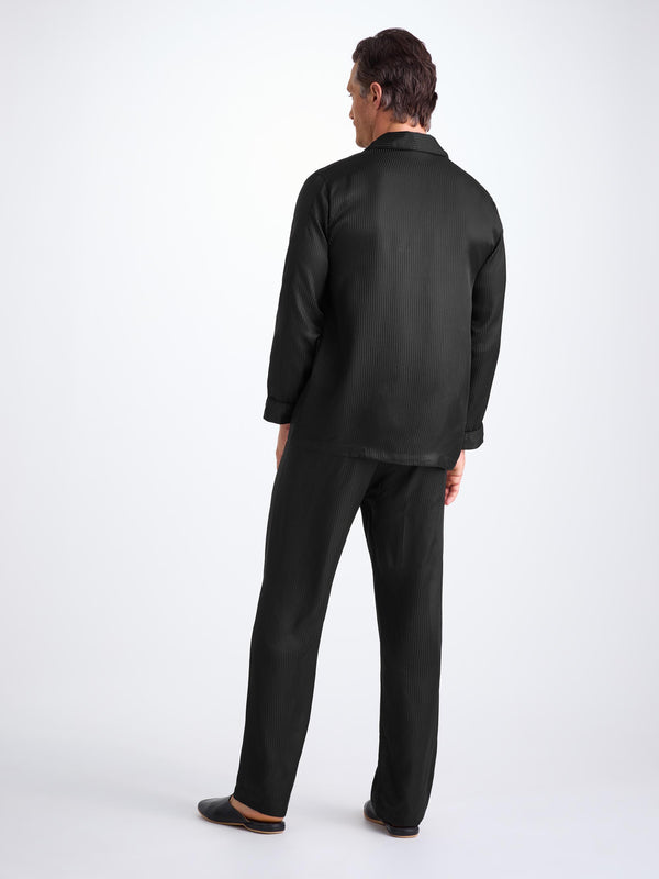 Derek Rose Men's Classic Fit Pajamas Woburn 8 Silk Satin Black Black