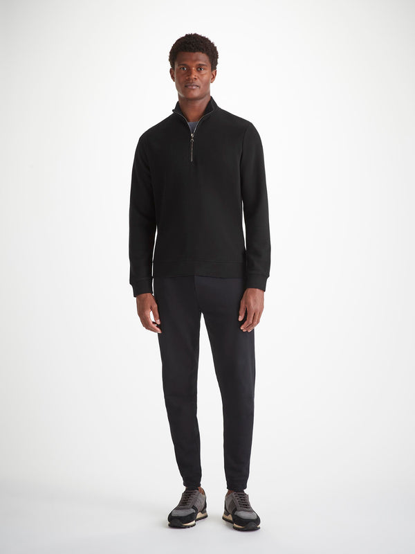 Derek Rose Men's Half-Zip Pullover Quinn Cotton Modal Black Black