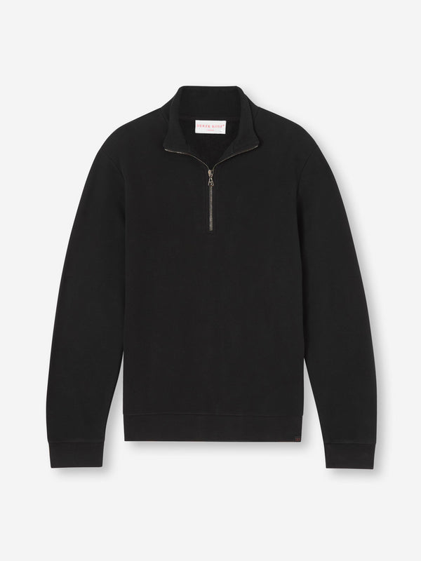 derek rose Men's Half-Zip Pullover Quinn Cotton Modal Black Black