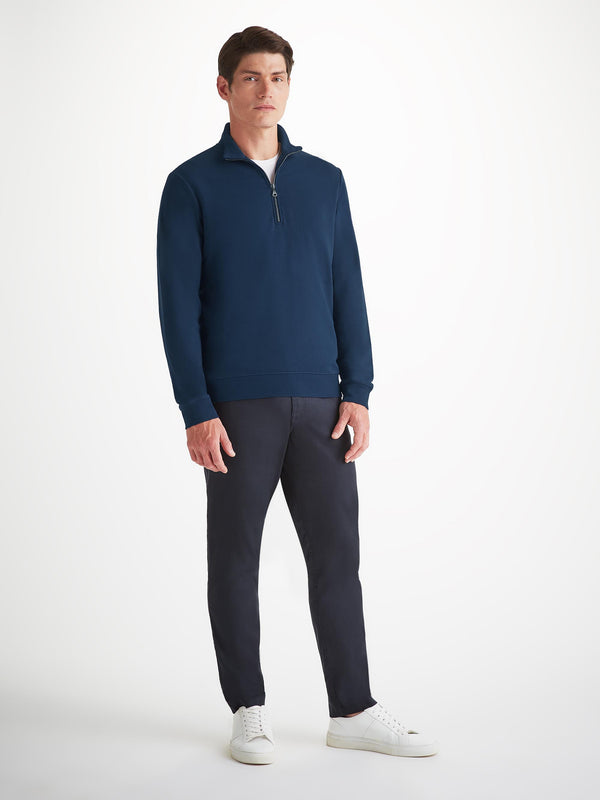 Derek Rose Men's Half-Zip Pullover Quinn Cotton Modal Navy Navy