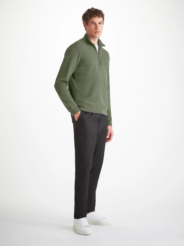 Derek Rose Men's Half-Zip Pullover Quinn Cotton Modal Soft Green Soft Green