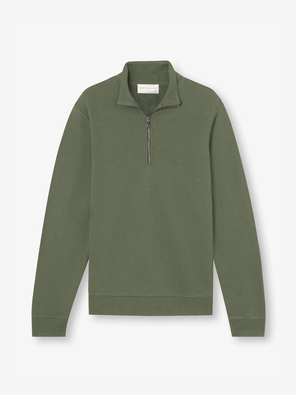 derek rose Men's Half-Zip Pullover Quinn Cotton Modal Soft Green Soft Green