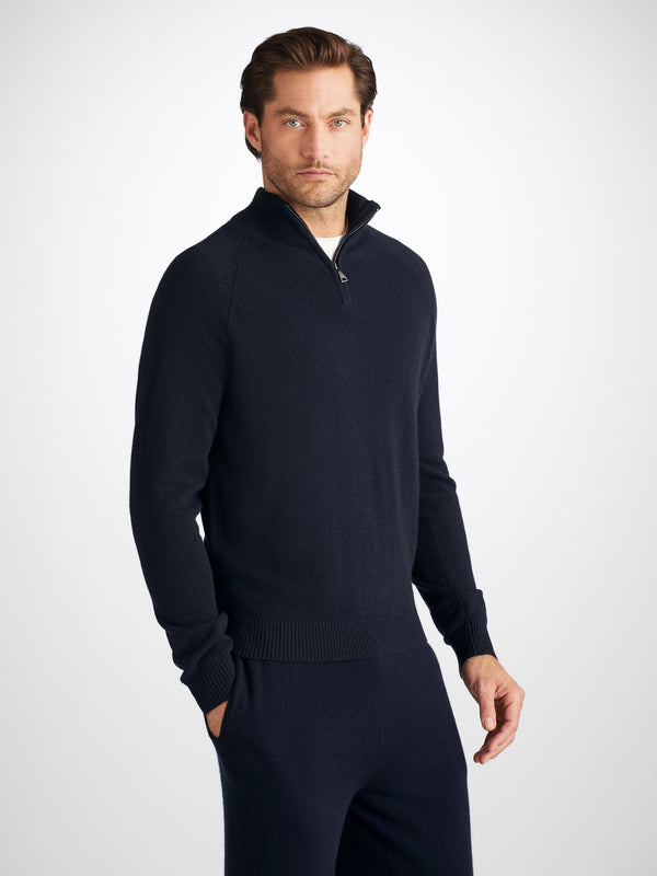 Derek Rose Men's Half-Zip Sweater And Track Pants Set Finley Cashmere Navy Navy