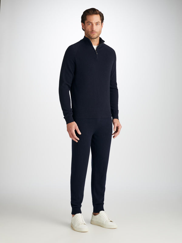 derek rose Men's Half-Zip Sweater and Track Pants Set Finley Cashmere Navy Navy