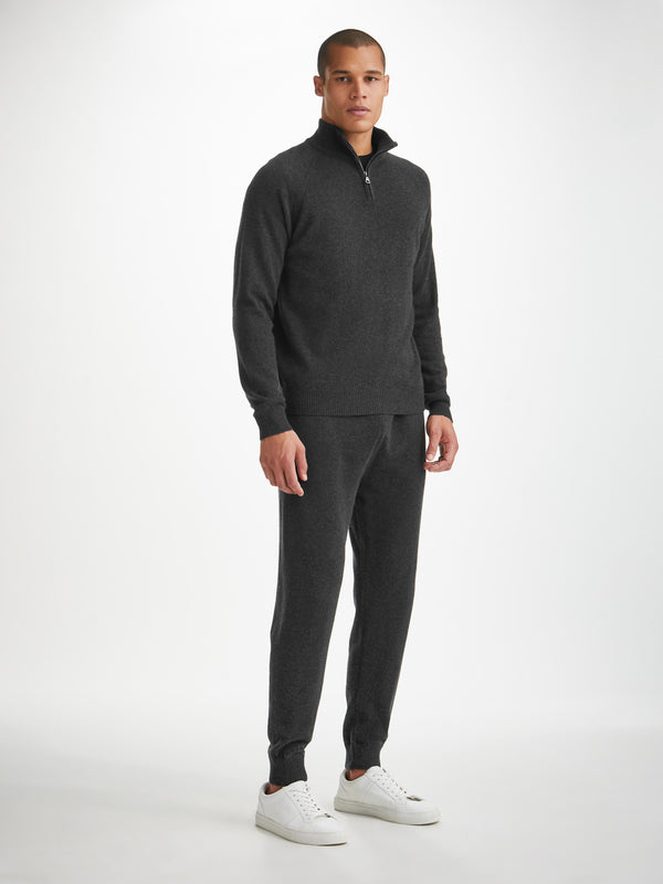 Derek Rose Men's Half-Zip Sweater Finley Cashmere Charcoal Charcoal