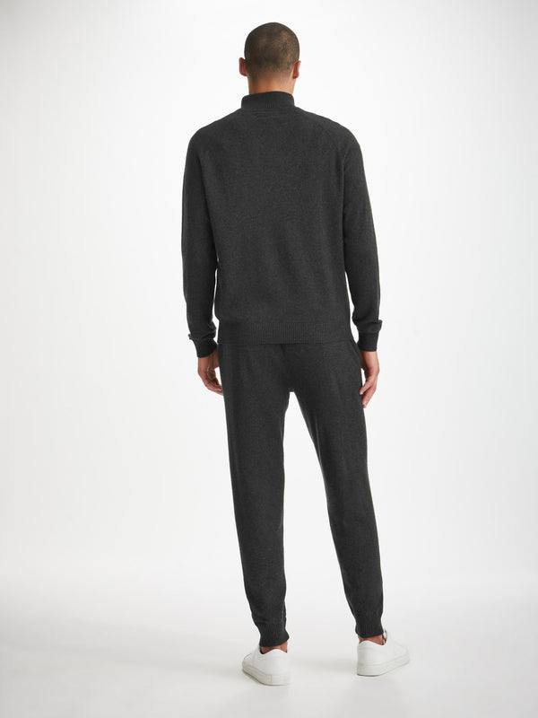 Derek Rose Men's Half-Zip Sweater Finley Cashmere Charcoal Charcoal