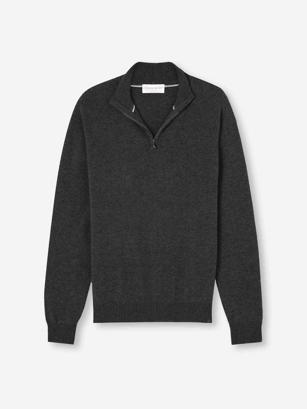 derek rose Men's Half-Zip Sweater Finley Cashmere Charcoal Charcoal