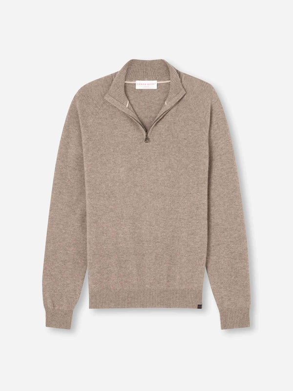 derek rose Men's Half-Zip Sweater Finley Cashmere Mole Heather Mole Heather