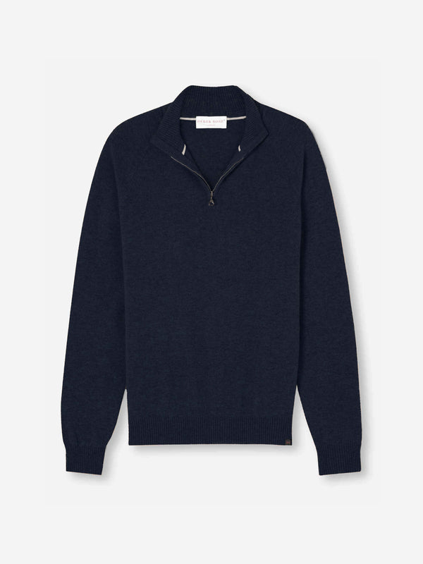 derek rose Men's Half-Zip Sweater Finley Cashmere Navy Navy