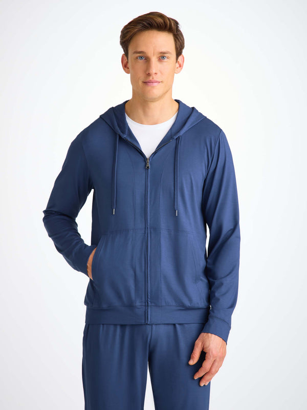 Derek Rose Men's Hoodie Basel Micro Modal Stretch Sapphire Sapphire