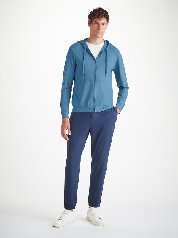 Derek Rose Men's Hoodie Basel Micro Modal Stretch Steel Blue Steel Blue