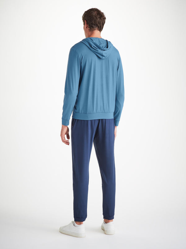 Derek Rose Men's Hoodie Basel Micro Modal Stretch Steel Blue Steel Blue