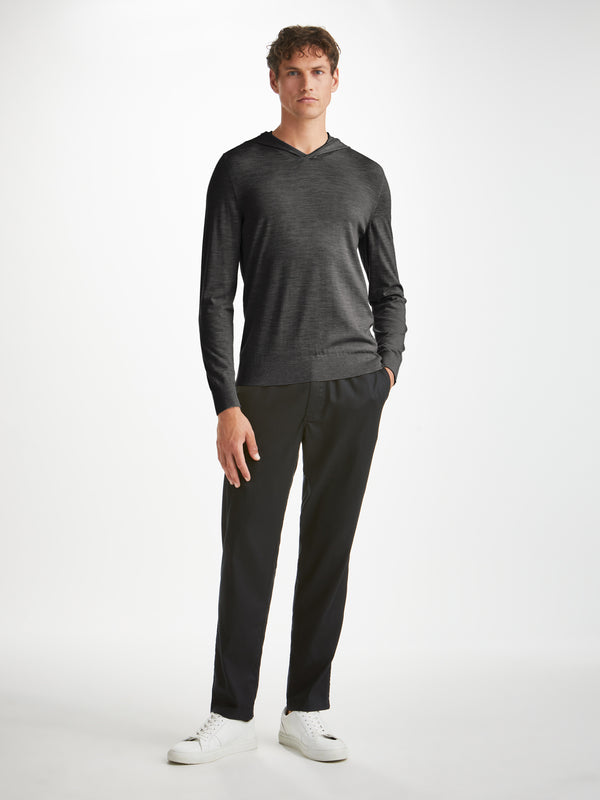 Derek Rose Men's Hoodie Orson Merino Wool Charcoal Charcoal