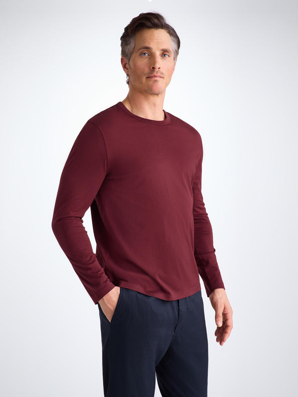 Derek Rose Men's Long Sleeve T-Shirt Barny Pima Cotton Burgundy Burgundy