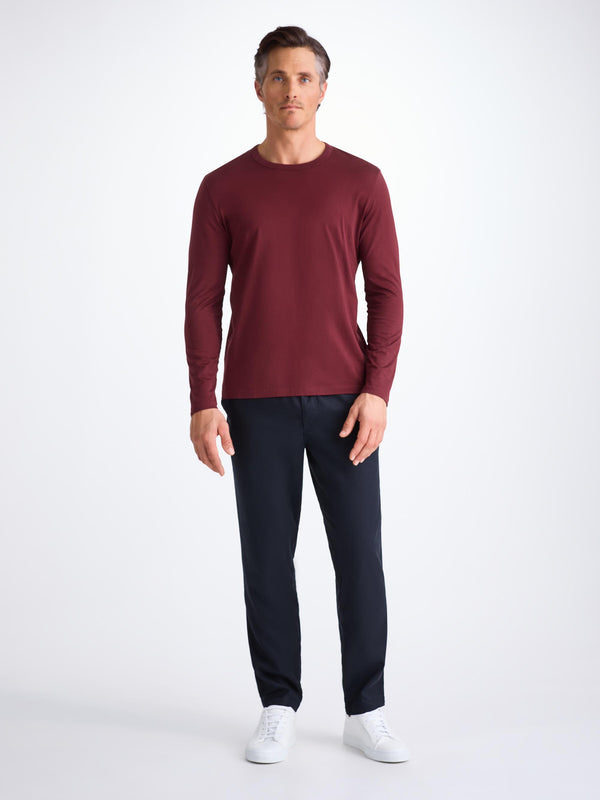 Derek Rose Men's Long Sleeve T-Shirt Barny Pima Cotton Burgundy Burgundy