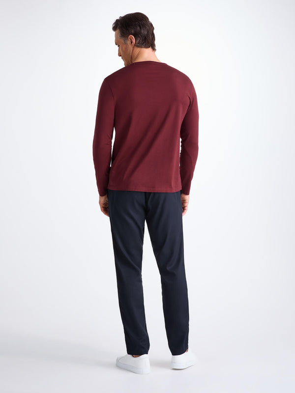 Derek Rose Men's Long Sleeve T-Shirt Barny Pima Cotton Burgundy Burgundy