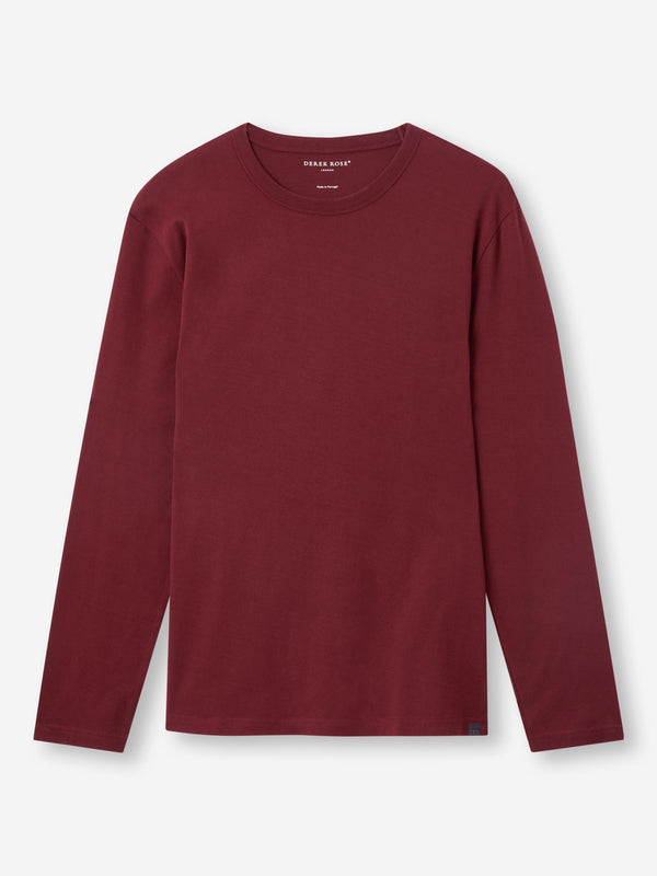 derek rose Men's Long Sleeve T-Shirt Barny Pima Cotton Burgundy Burgundy