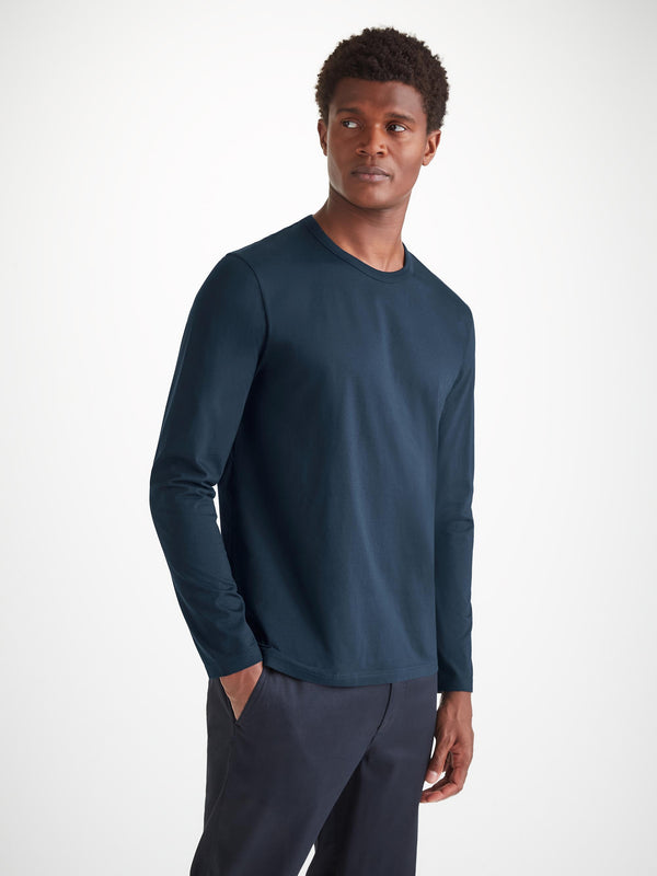 Derek Rose Men's Long Sleeve T-Shirt Barny Pima Cotton Navy Navy