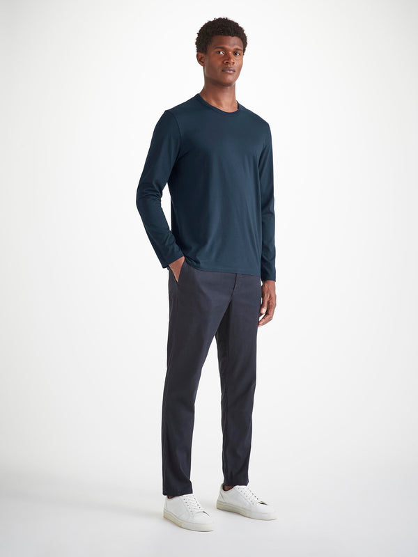 Derek Rose Men's Long Sleeve T-Shirt Barny Pima Cotton Navy Navy