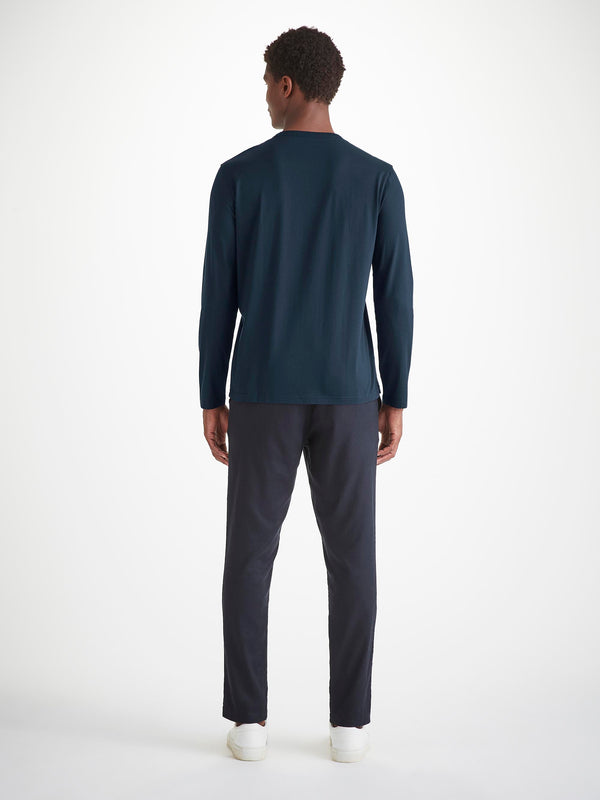 Derek Rose Men's Long Sleeve T-Shirt Barny Pima Cotton Navy Navy