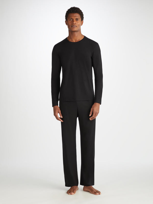 Derek Rose Men's Long Sleeve T-Shirt Basel Micro Modal Stretch Black Black