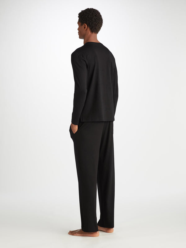 Derek Rose Men's Long Sleeve T-Shirt Basel Micro Modal Stretch Black Black