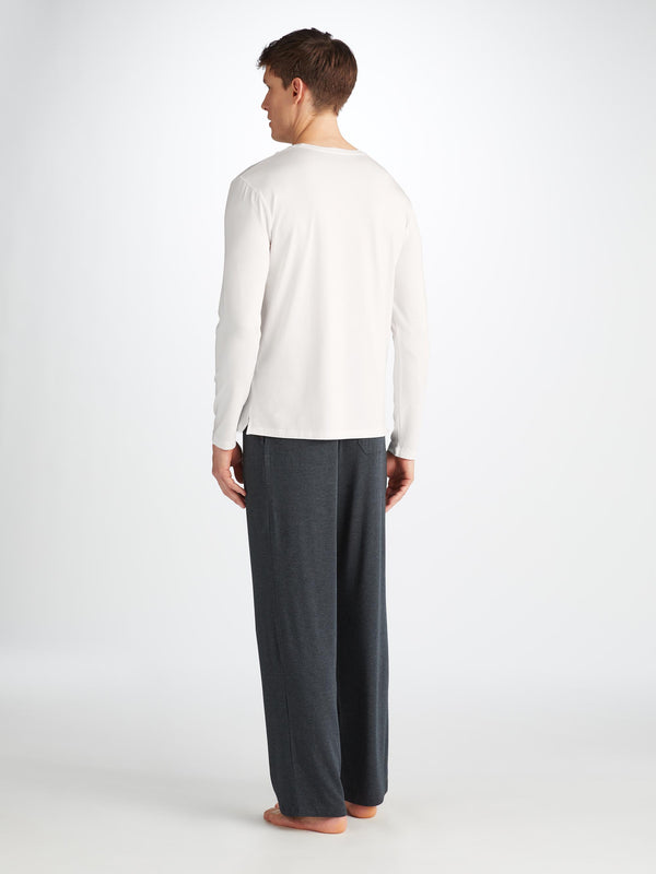 Derek Rose Men's Long Sleeve T-Shirt Basel Micro Modal Stretch White White