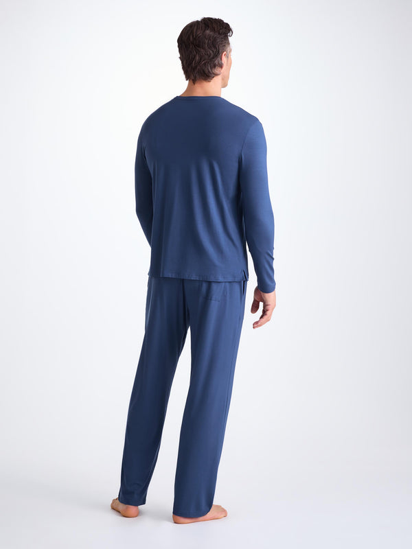 Derek Rose Men's Long Sleeve T-Shirt Basel Micro Modal Stretch Sapphire Sapphire