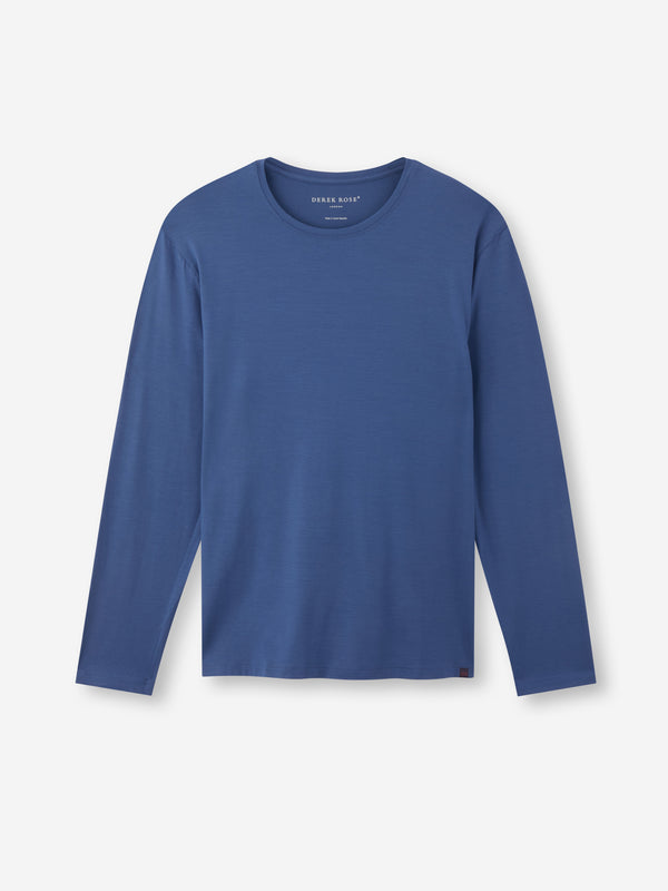 derek rose Men's Long Sleeve T-Shirt Basel Micro Modal Stretch Sapphire Sapphire